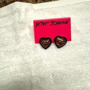 Betsey Johnson Heart with Bows Stud Earrings